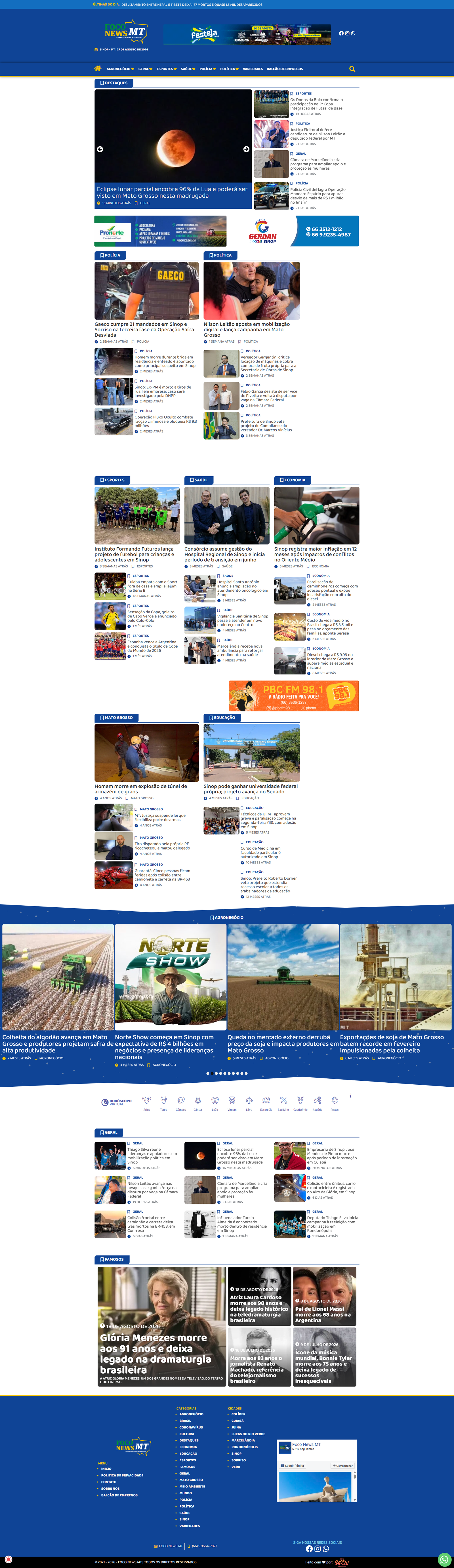 Captura completa de Portal de Notícias FOCO NEWS MT