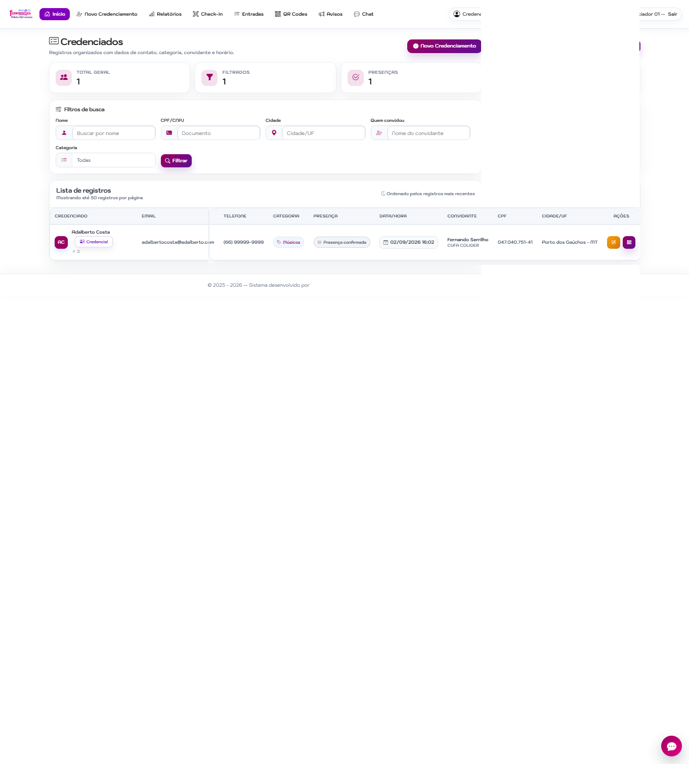Captura completa de Sistema de Credenciamento